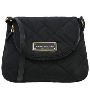 Quilted Nylon Messenger Crossbody Bag Med Black